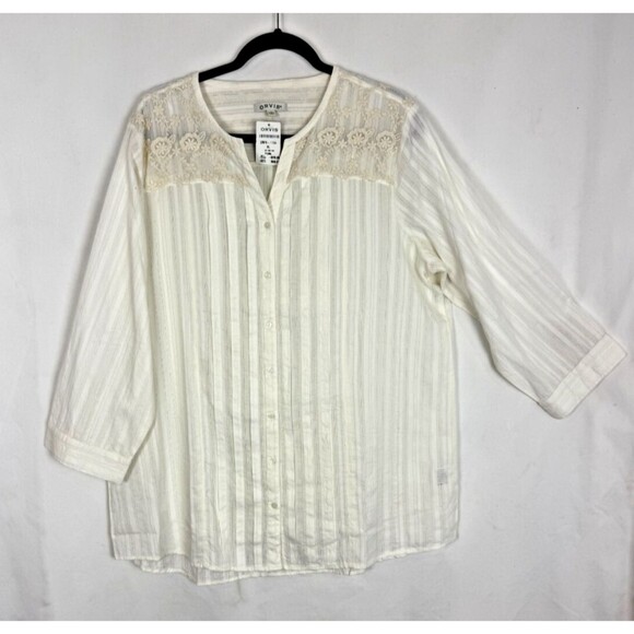 Orvis Ivory Striped Semi Sheer Blouse, Size XL - Picture 1 of 11